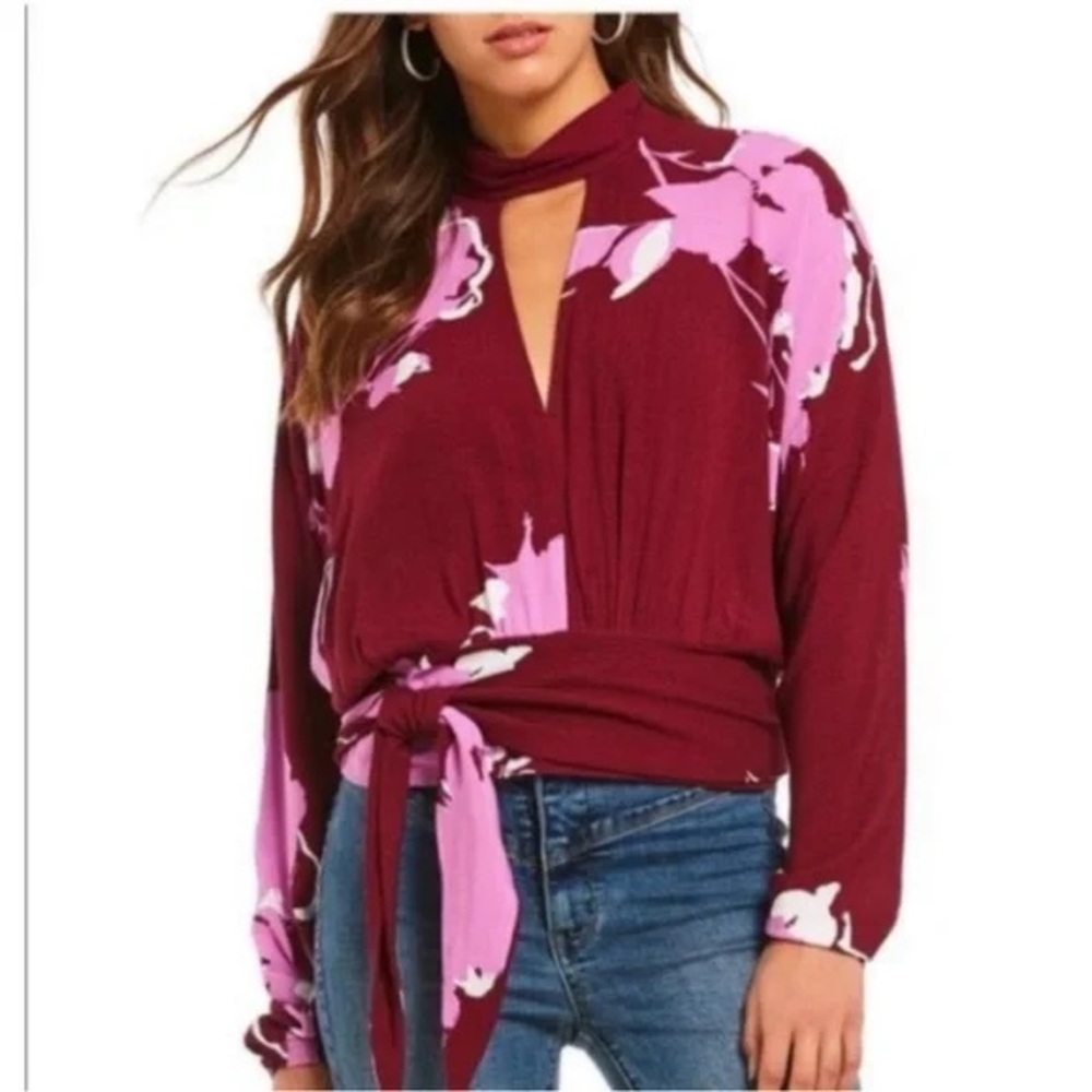 Free People Say You Love Me Keyhole Floral Print Top